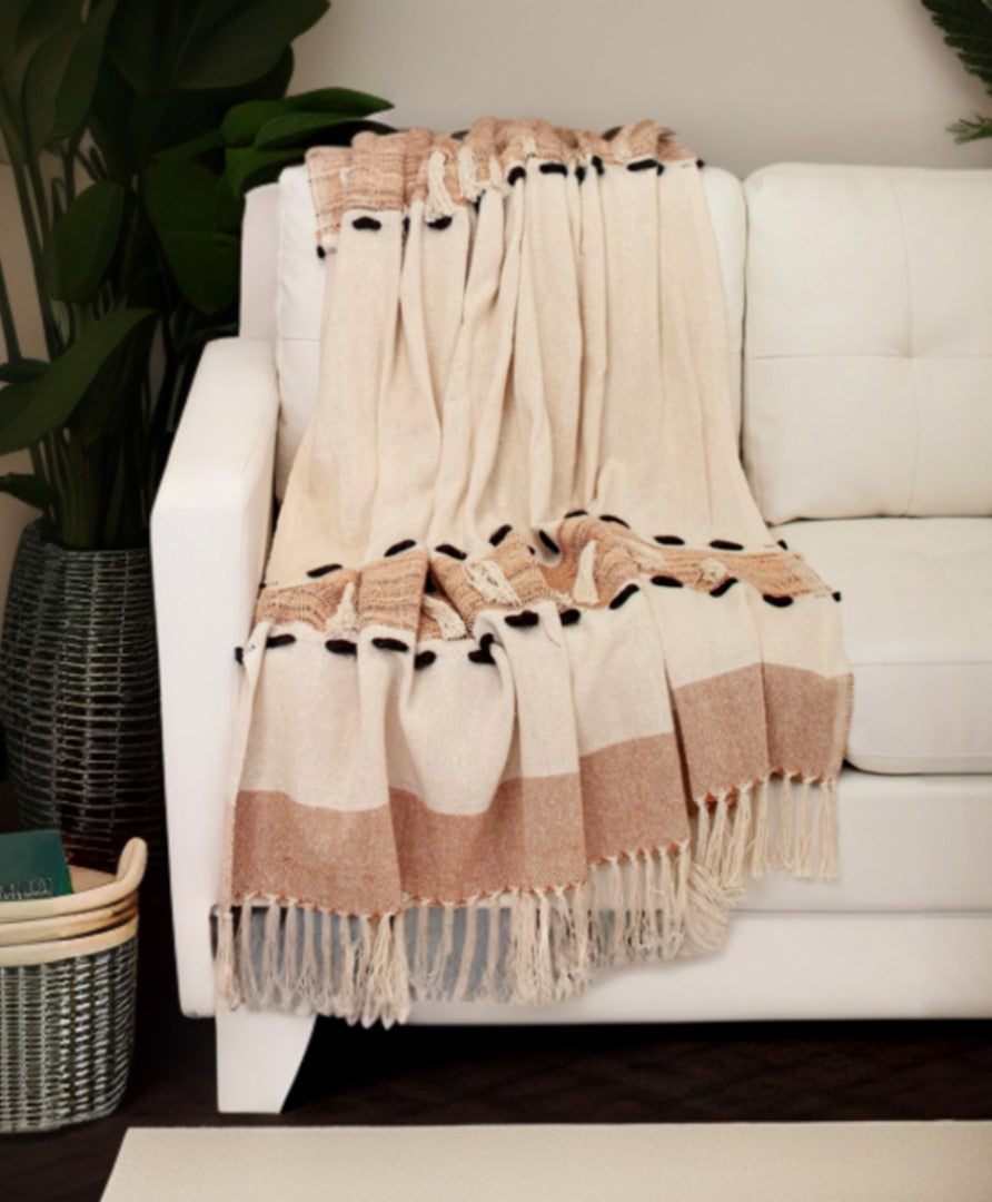 Brown Woven Cotton Abstract Throw Blanket