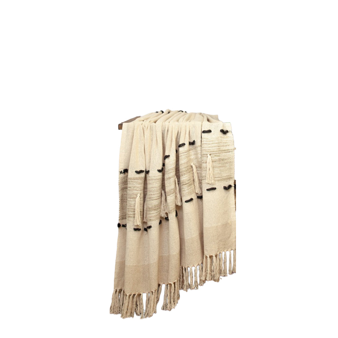 Beige Woven Cotton Abstract Throw Blanket