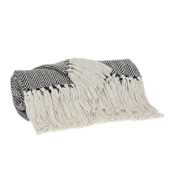 Black and White Woven Cotton Abstract Throw Blanket