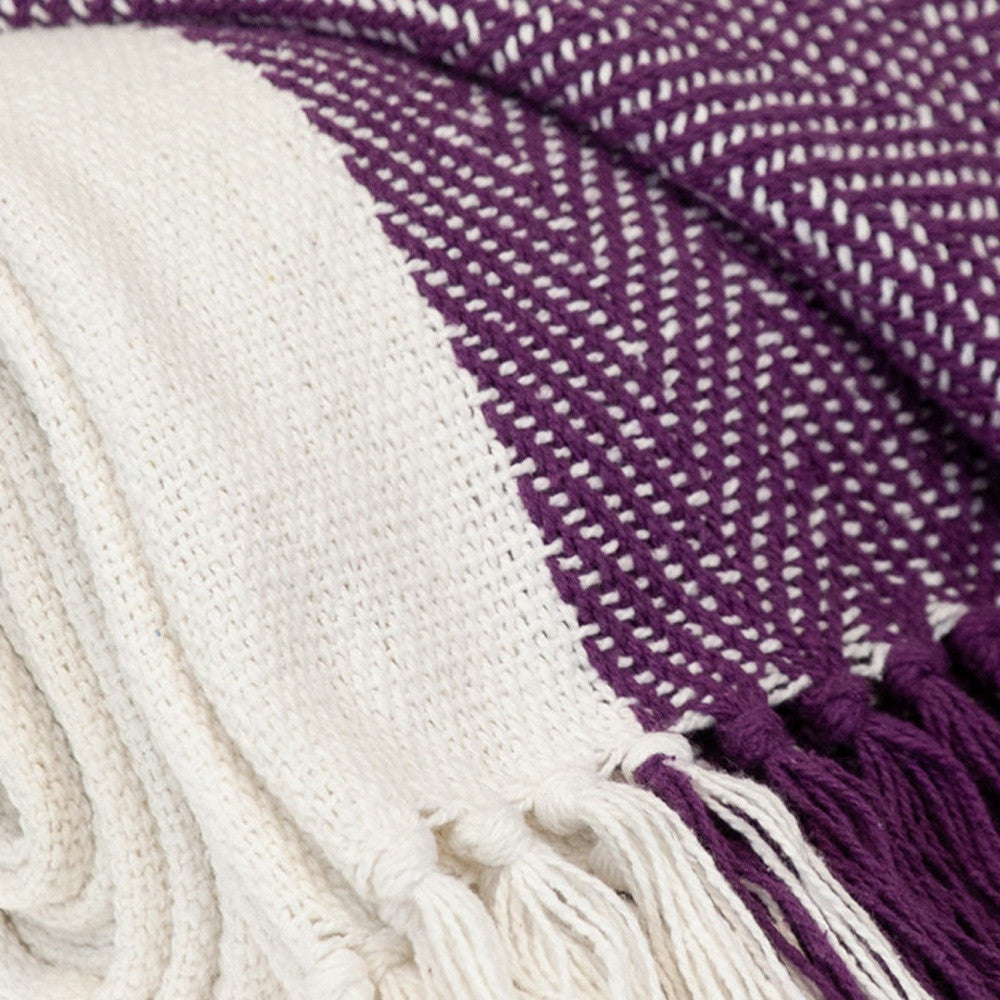 Purple Woven Cotton Throw Blanket