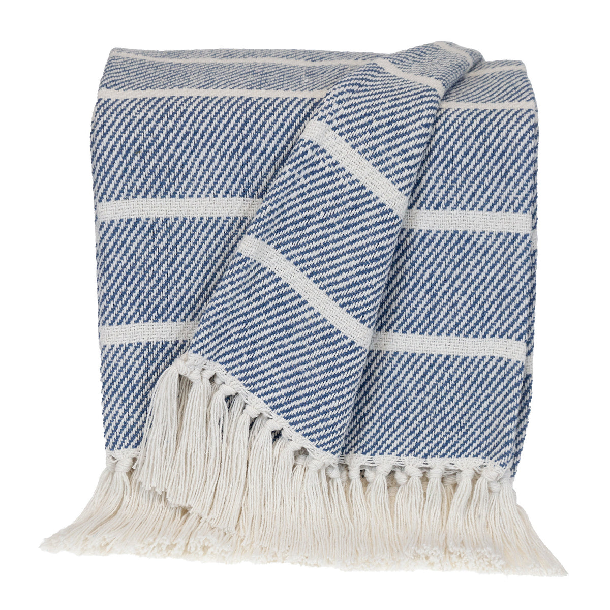 Blue Woven Cotton Striped Throw Blanket