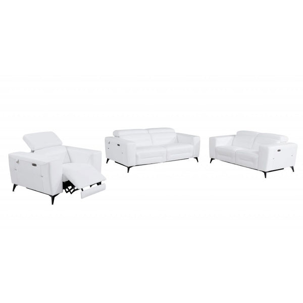 Three Piece Indoor White Italian Leather Six Person Seating Set
