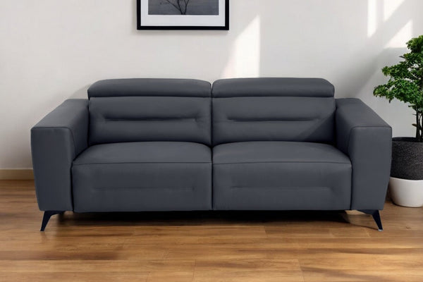 83" Gray Italian Leather USB Sofa With Silver Legs