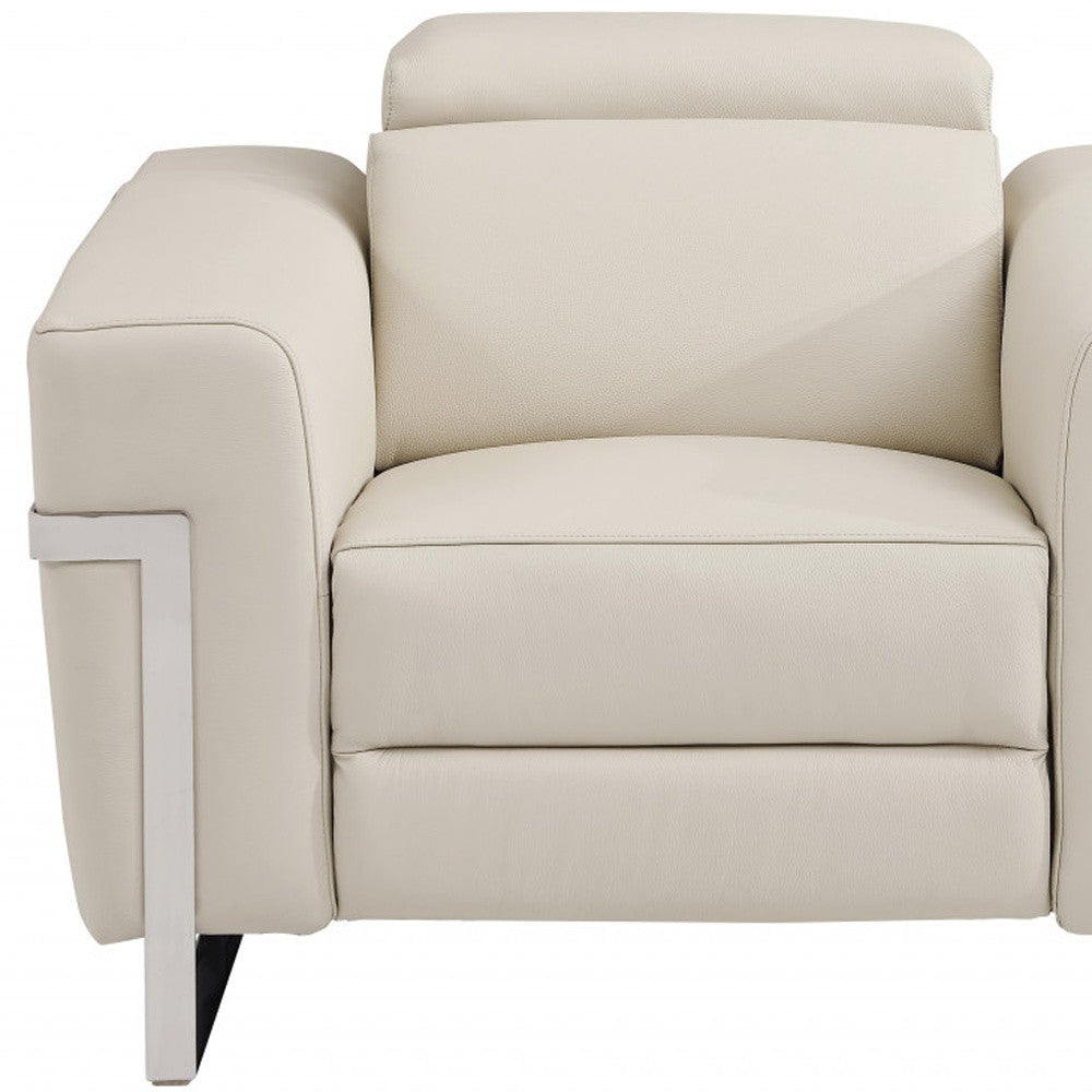 41" Beige Italian Leather Power Recliner Chair