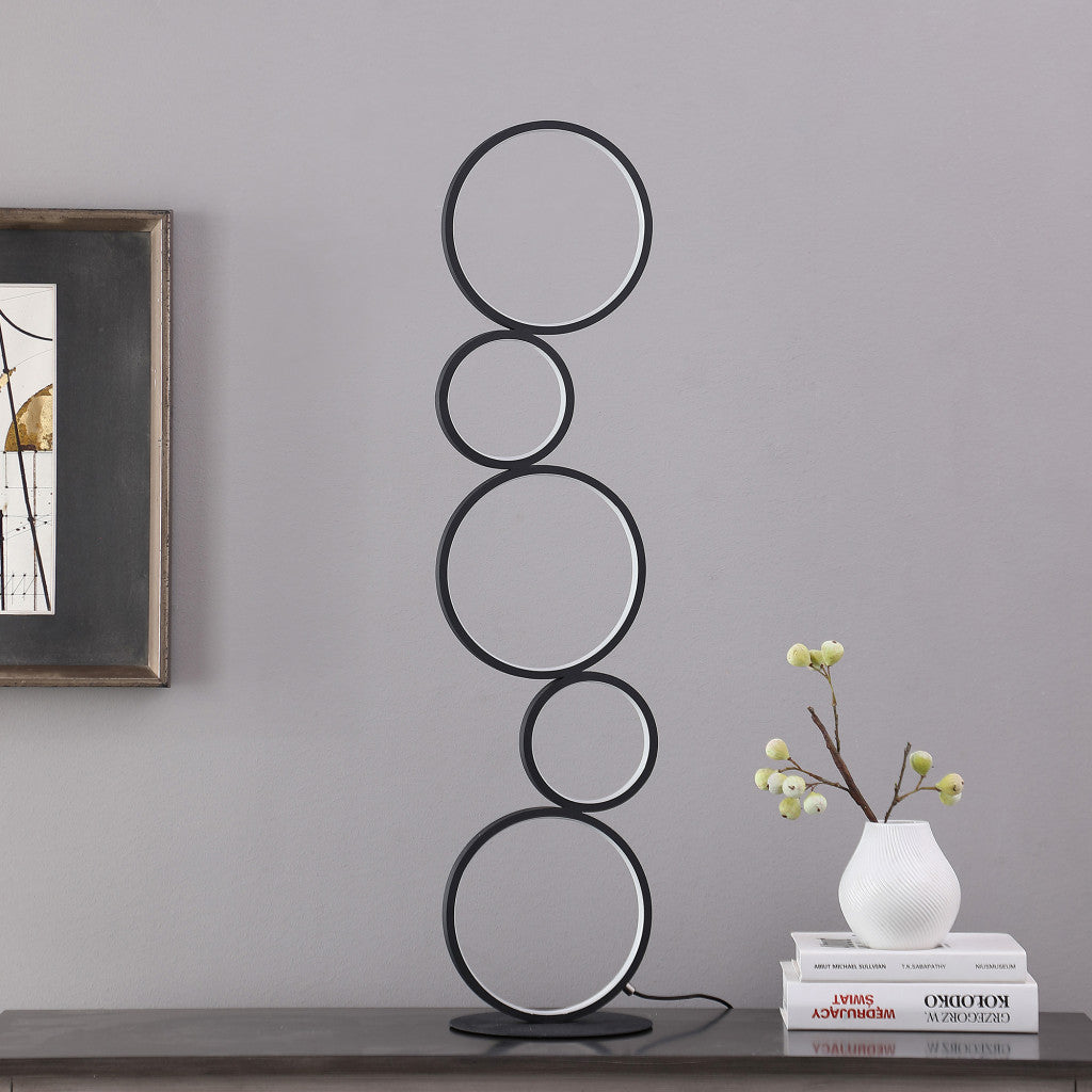 39" Black Metal Five Circle Geometric Sculpture LED Table Lamp