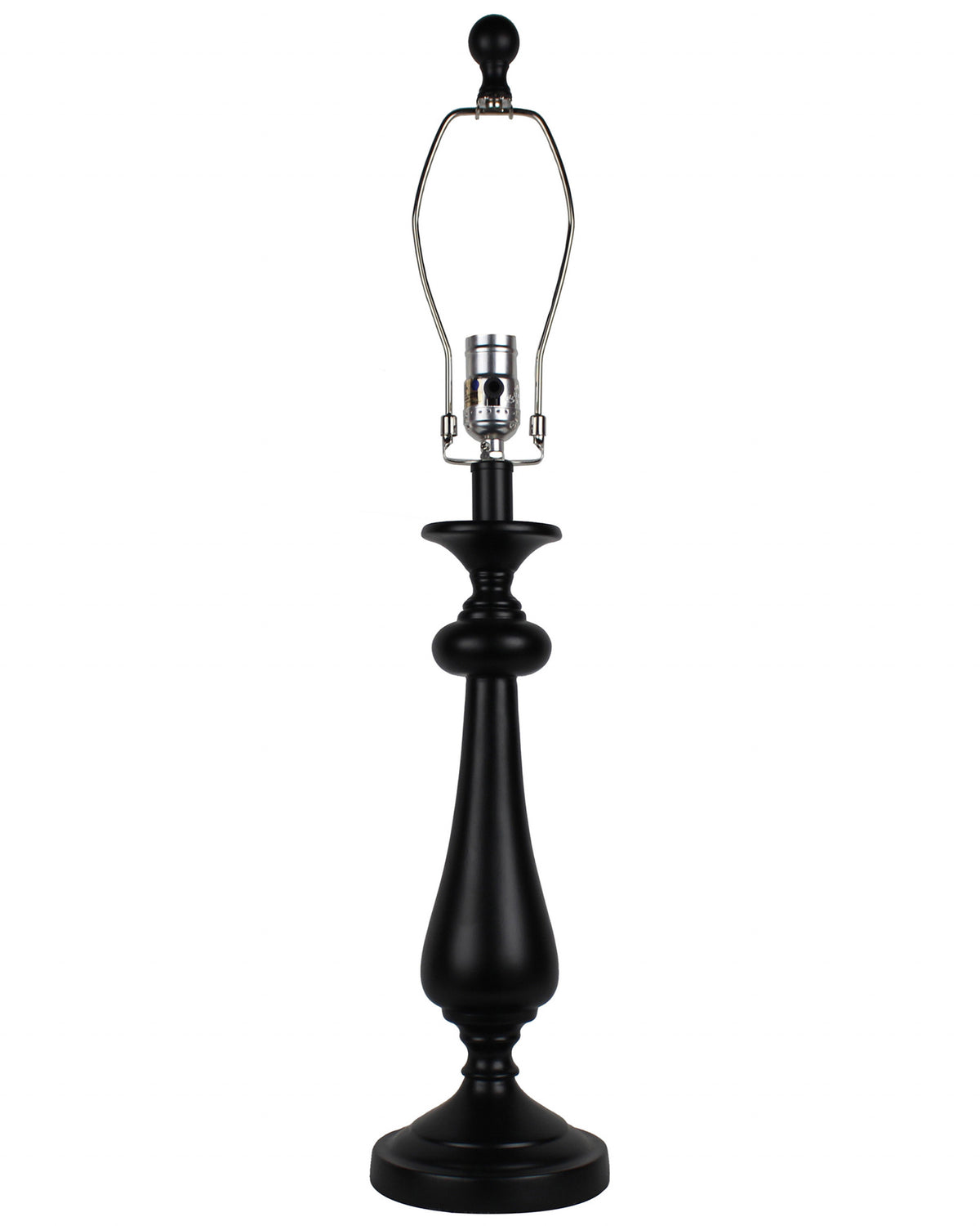 27" Black Candlestick Table Lamp With Ivory Duck Shade