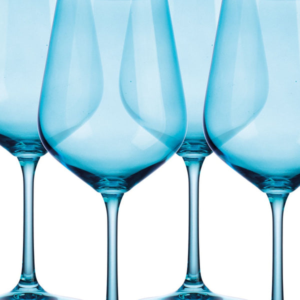 Set of Four Translucent Aqua Blue Large Wine Glasses