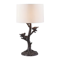 22" Dark Deep Red Birds in a Tree Table Lamp With White Drum Shade