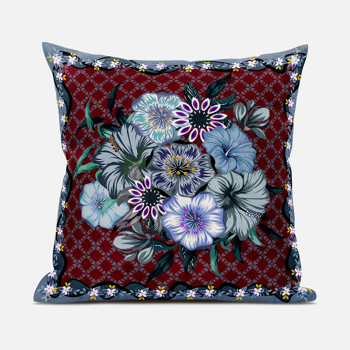 26x26 Red Gray Blown Seam Broadcloth Floral Throw Pillow