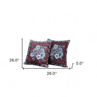 26x26 Red Gray Blown Seam Broadcloth Floral Throw Pillow