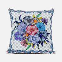 18x18 White Blue Blown Seam Broadcloth Floral Throw Pillow