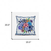 20x20 White Blue Blown Seam Broadcloth Floral Throw Pillow