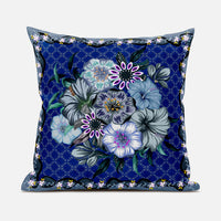 18x18 Blue Gray Blown Seam Broadcloth Floral Throw Pillow