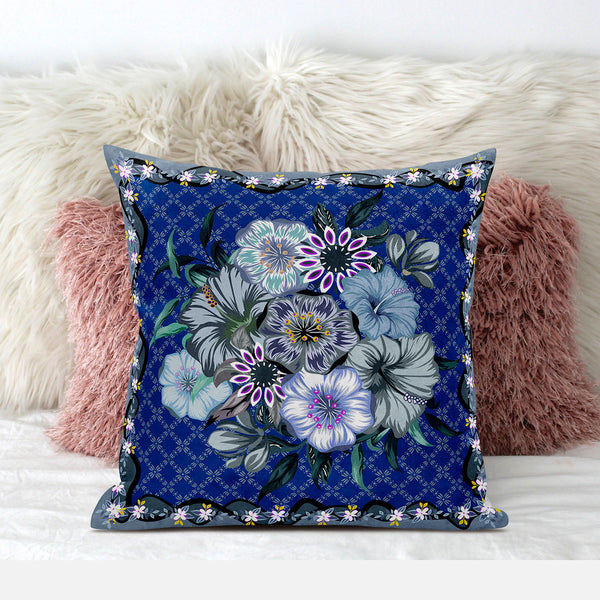 18x18 Blue Gray Blown Seam Broadcloth Floral Throw Pillow