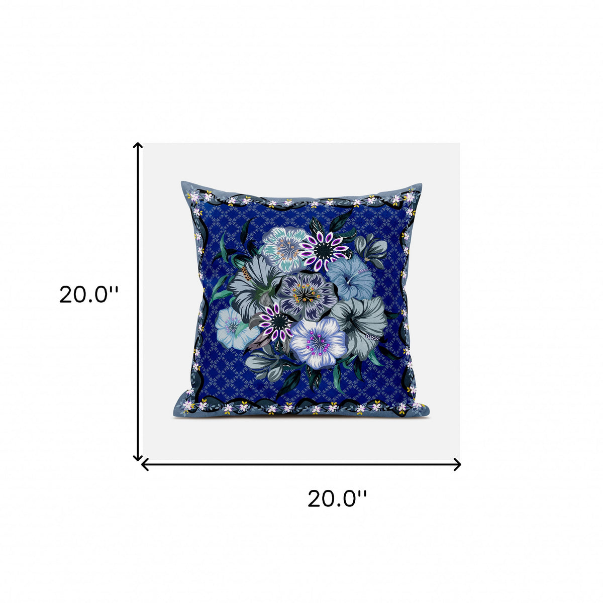 20x20 Blue Gray Blown Seam Broadcloth Floral Throw Pillow