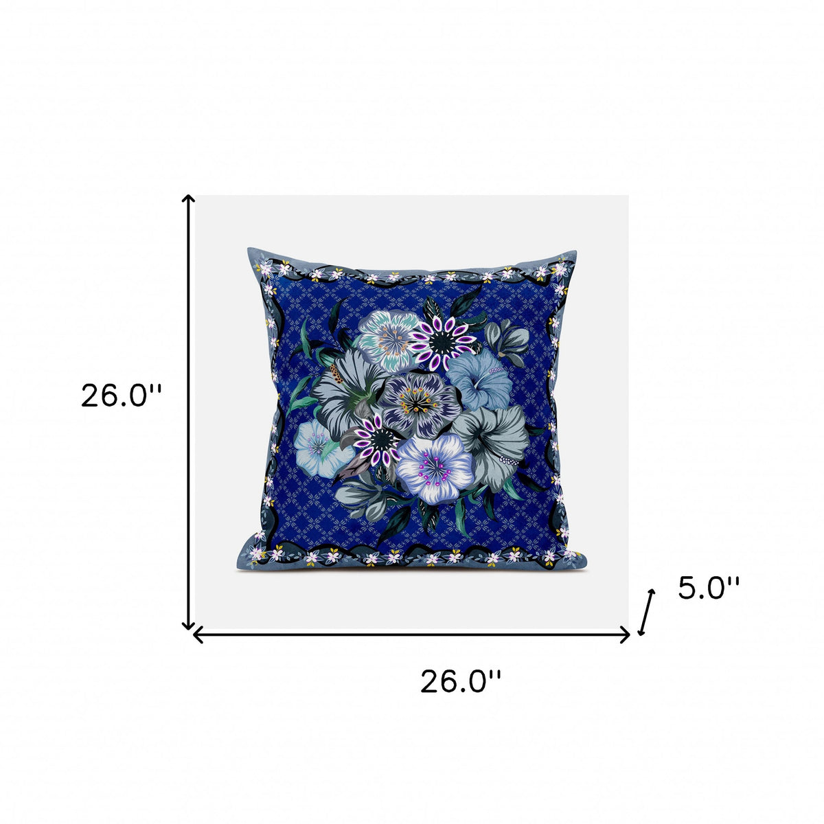 26x26 Blue Gray Blown Seam Broadcloth Floral Throw Pillow