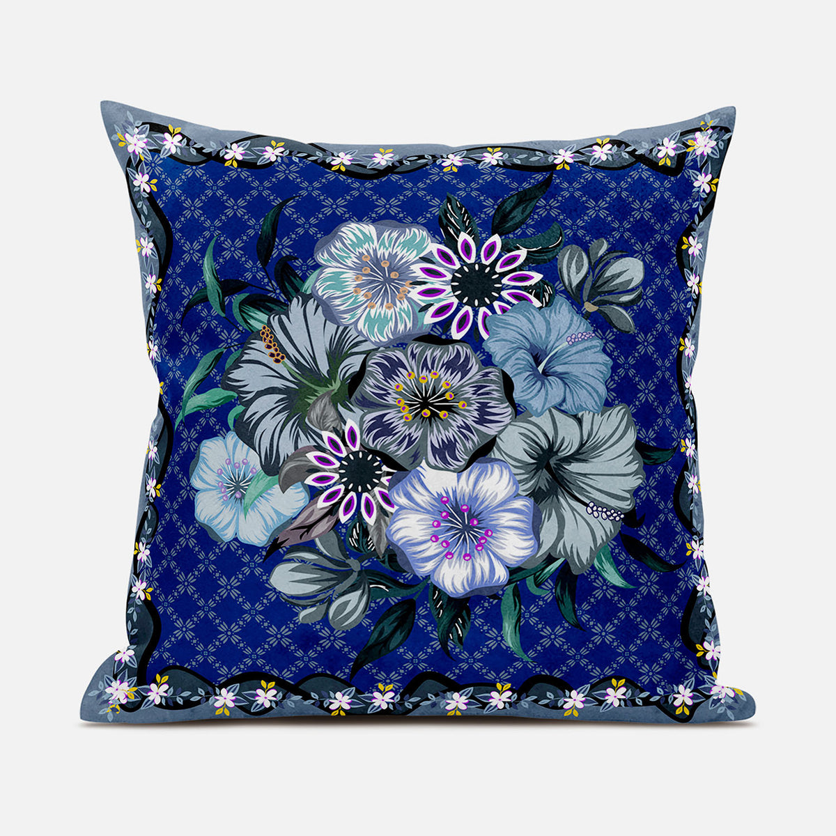 28x28 Blue Gray Blown Seam Broadcloth Floral Throw Pillow