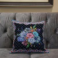 16x16 Black Blue Blown Seam Broadcloth Floral Throw Pillow