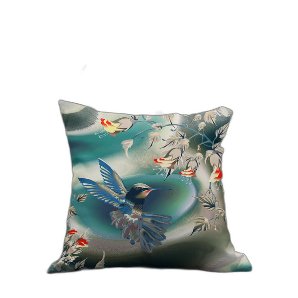 18" x 18" Turquoise Bird Blown Seam Floral Indoor Outdoor Throw Pillow