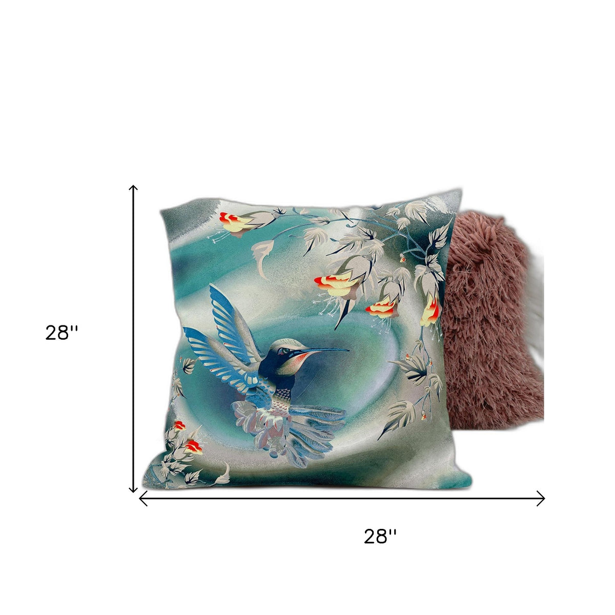 28" x 28" Turquoise Bird Blown Seam Floral Indoor Outdoor Throw Pillow