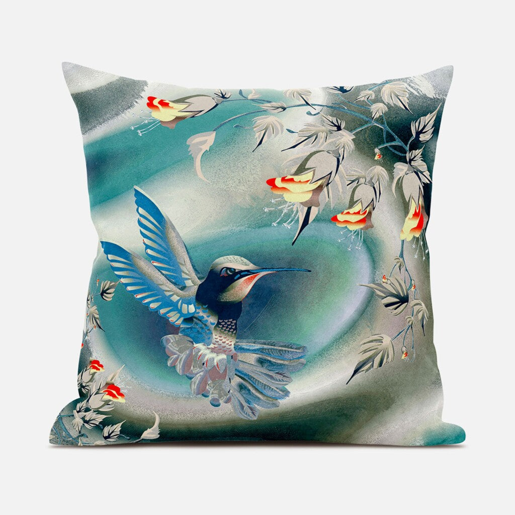 28" x 28" Turquoise Bird Blown Seam Floral Indoor Outdoor Throw Pillow