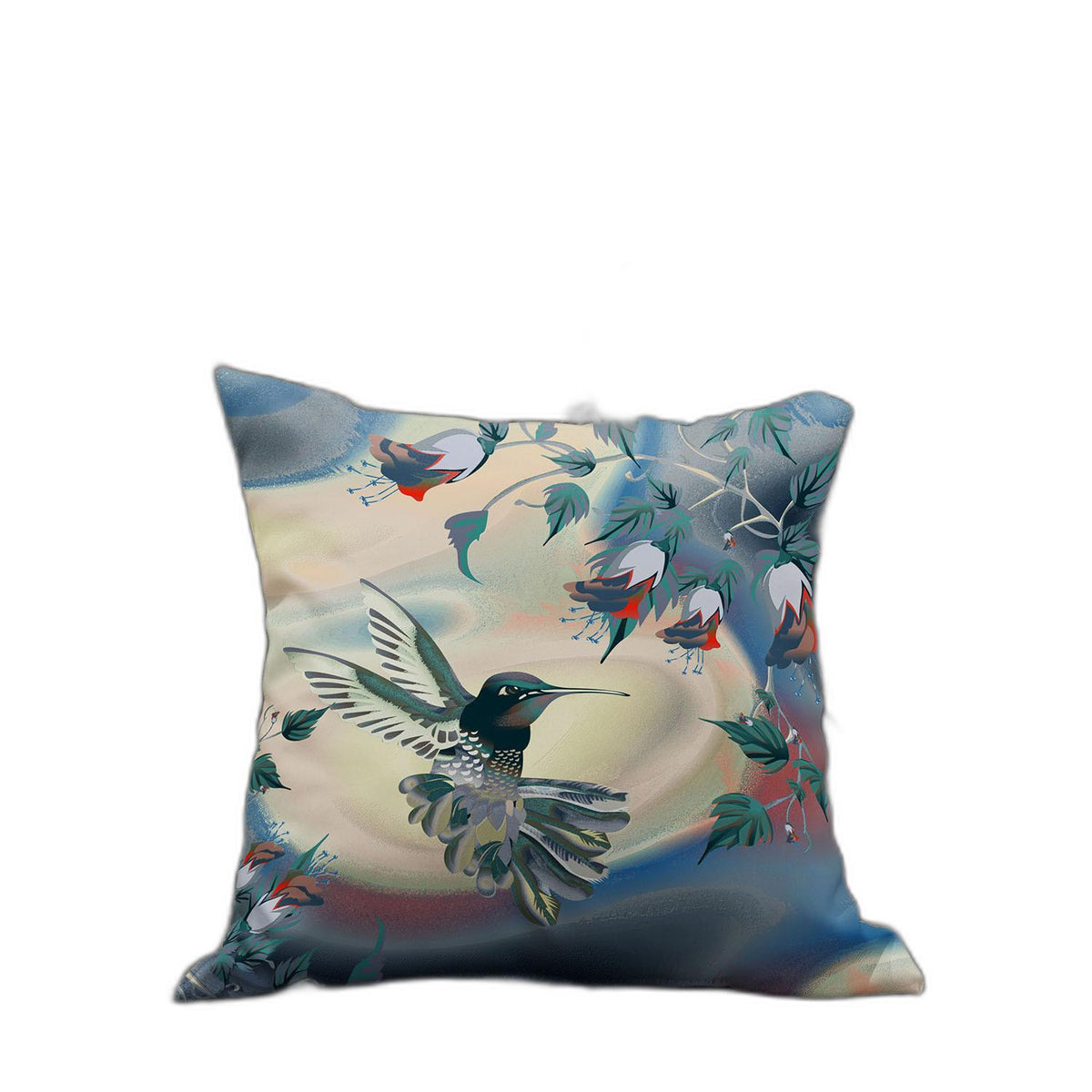 16" X 16" Yellow And Blue Bird Blown Seam Indoor Outdoor Throw Pillow