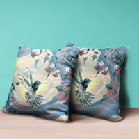 20" X 20" Yellow And Blue Bird Blown Seam Indoor Outdoor Throw Pillow