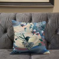 20" X 20" Yellow And Blue Bird Blown Seam Indoor Outdoor Throw Pillow