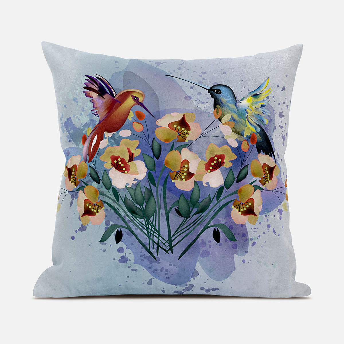 16x16 MutedMint Yellow Blue Bird Blown Seam Broadcloth Animal Print Throw Pillow