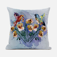 18x18 MutedMint Yellow Blue Bird Blown Seam Broadcloth Animal Print Throw Pillow