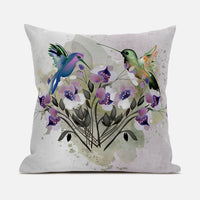 20x20 Beige Purple Brown Green Bird Blown Seam Broadcloth Animal Print Throw Pillow