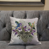 26x26 Beige Purple Brown Green Bird Blown Seam Broadcloth Animal Print Throw Pillow