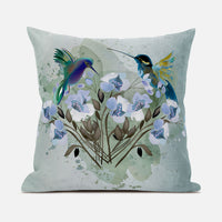 28x28 Green Blue Bird Blown Seam Broadcloth Animal Print Throw Pillow