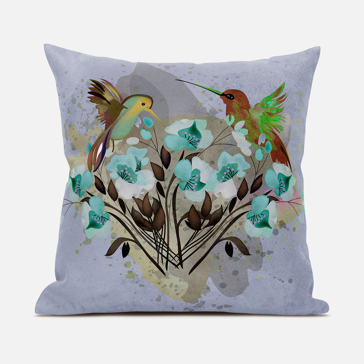 20x20 Green Brown Gray Bird Blown Seam Broadcloth Animal Print Throw Pillow