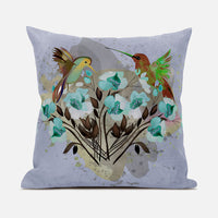 26x26 Green Brown Gray Bird Blown Seam Broadcloth Animal Print Throw Pillow