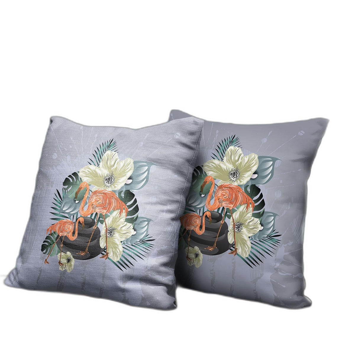 26x26 Green Orange Gray Bird Blown Seam Broadcloth Animal Print Throw Pillow