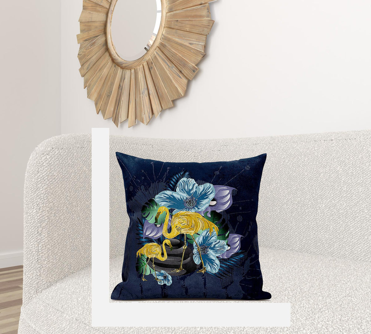 28x28 Blue Yellow Bird Blown Seam Broadcloth Animal Print Throw Pillow