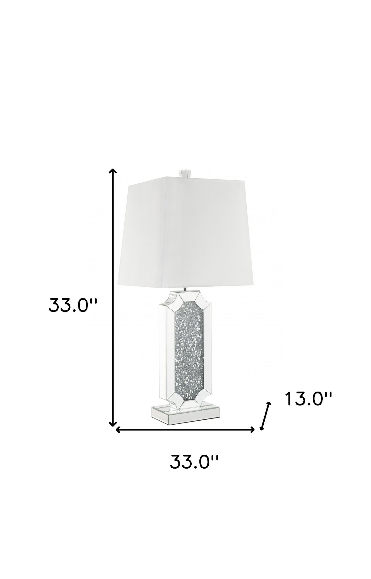 33" Mirrored Glass Faux Crystals Table Lamp With White Square Shade