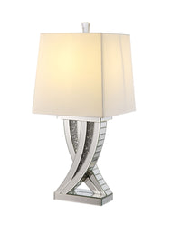 30" Mirrored Glass and Faux Crystal X Table Lamp With White Empire Shade