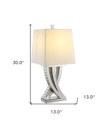 30" Mirrored Glass and Faux Crystal X Table Lamp With White Empire Shade