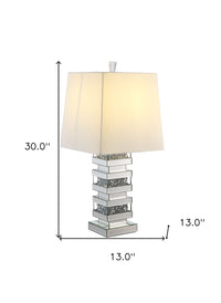 30" Clear Glass Table Lamp With White Empire Shade