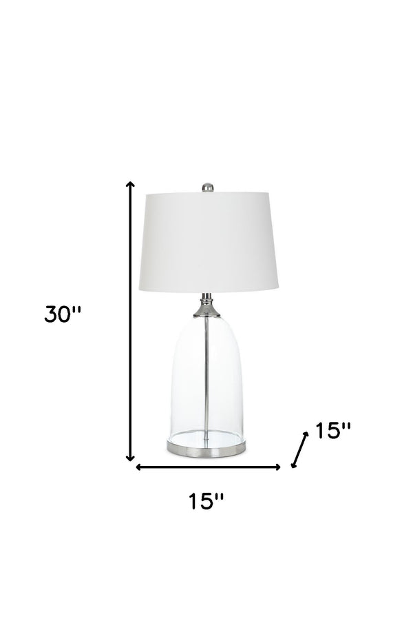 Set of Two 30" Clear Glass Geometric Table Lamps With White Empire Shade