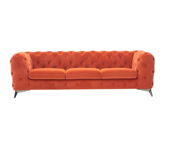 97" Orange Chesterfield Sofa With Silver Legs