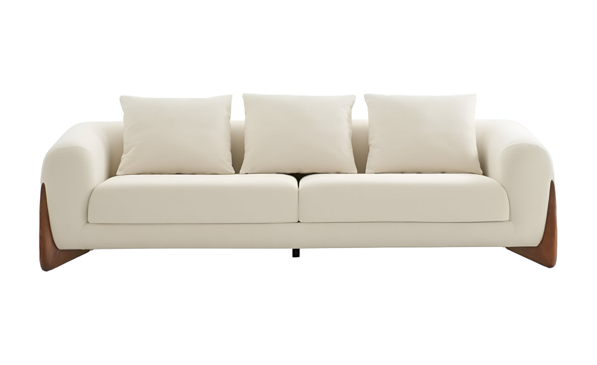 100" Cream Sofa With Wood Brown Legs