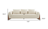 100" Cream Sofa With Wood Brown Legs