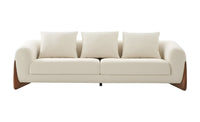 100" Cream Sofa With Wood Brown Legs