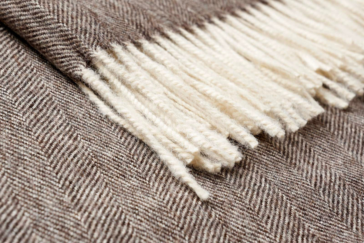 Brown And Ivory Woven Wool Reversable Throw