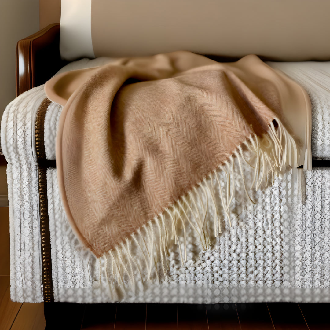 Camel Woven Wool Reversable Throw