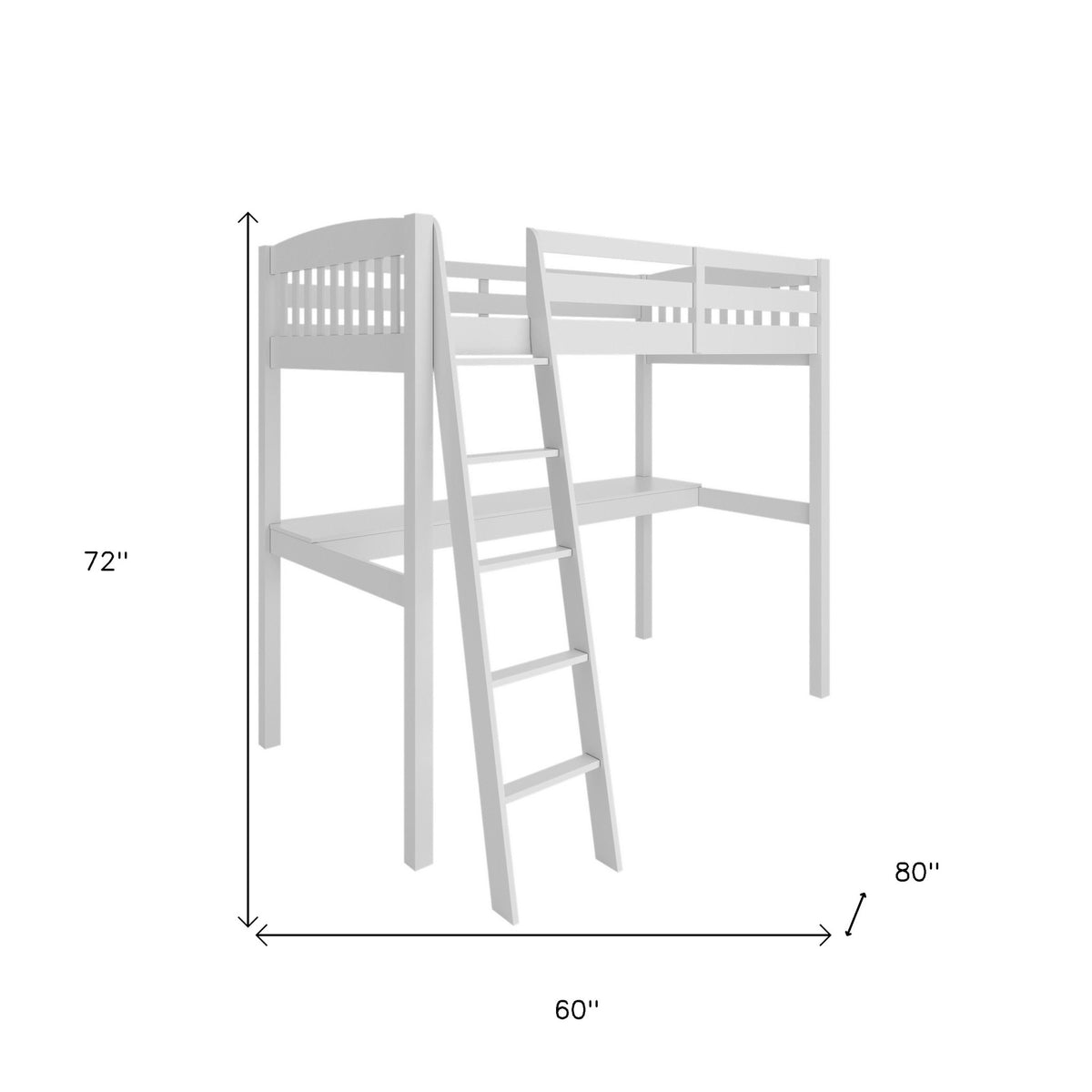 White Solid Wood Twin Size Loft Bed with Desk and Storage