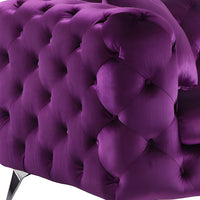 90" Purple Velvet Chesterfield Sofa With Silver Legs